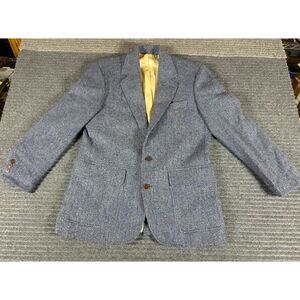 Orvis Mens Sport Coat 38R Blue Gray Herringbone Tweed Wool Blazer & Garment Bag